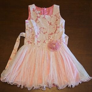 Pink and White Floral Lace Dress
